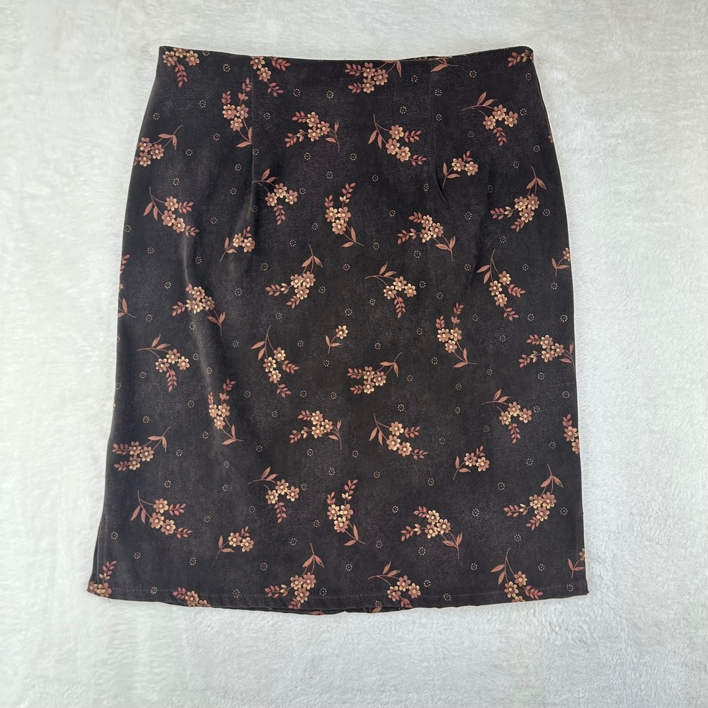 RAG Pencil Skirt Womens Floral Straight 12 Brown Cottagecore VTG Made in USA